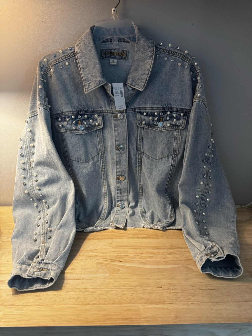 Maurices Light Wash Pearl-Studded Denim Jacket